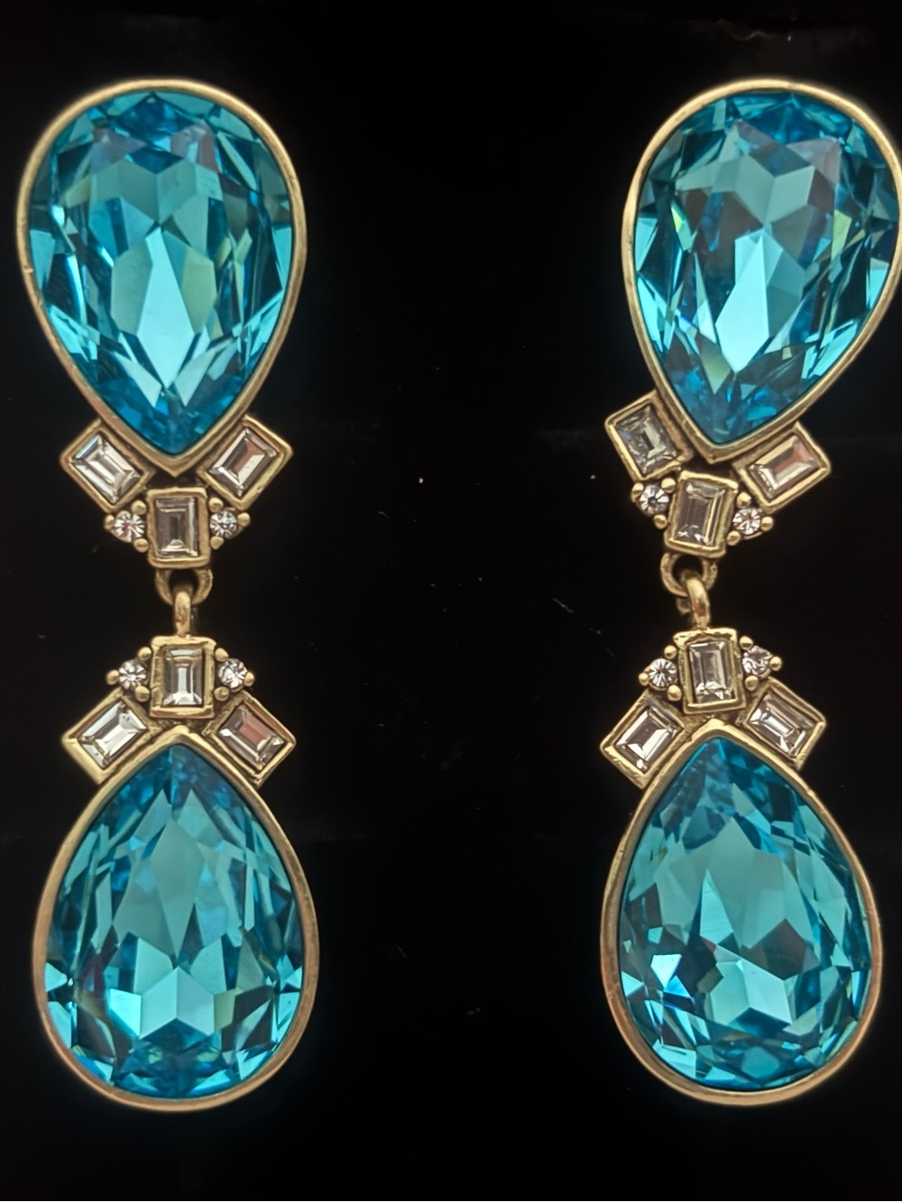 Heidi Daus Blue Teardrop Crystal Dangle Earrings